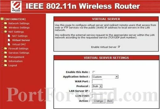 Encore ENHWI-N port forward