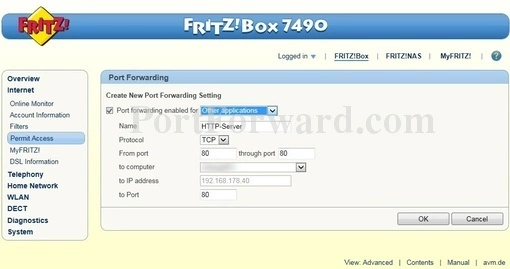 FRITZ WLAN_7490 port forward