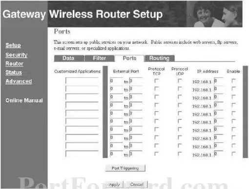 Gateway WGR-200G port forward