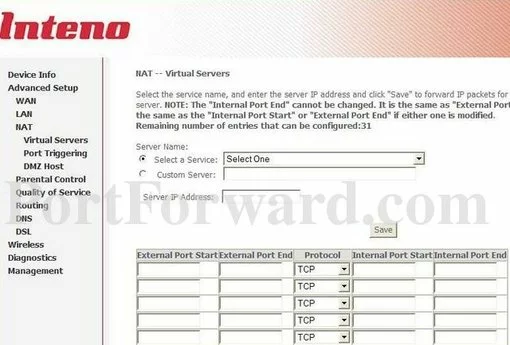 Inteno x5668 port forward