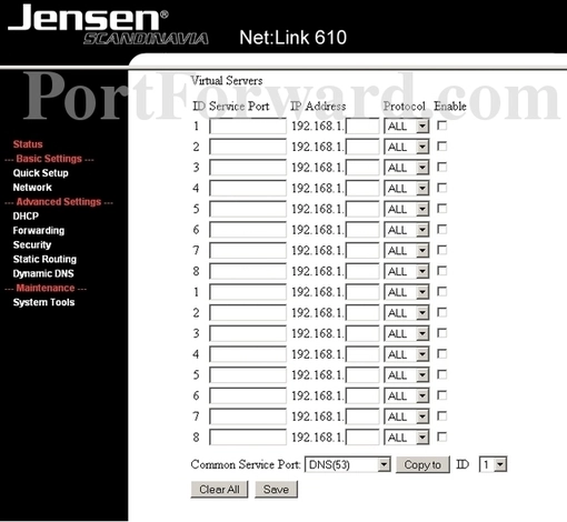 Jensen Scandinavia NL610 port forward