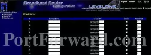 Level One WBR-3406TX port forward