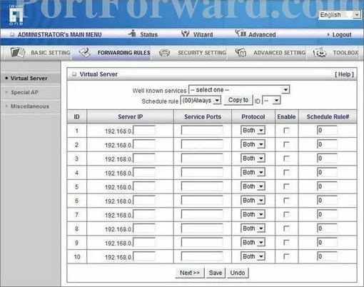 Level One WBR-6001 port forward