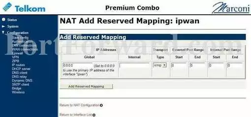 Marconi Telkom-PremiumCombo port forward