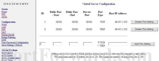 Microcom AD-2651 port forward