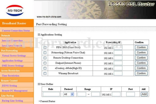 MS-Tech LR-510 port forward