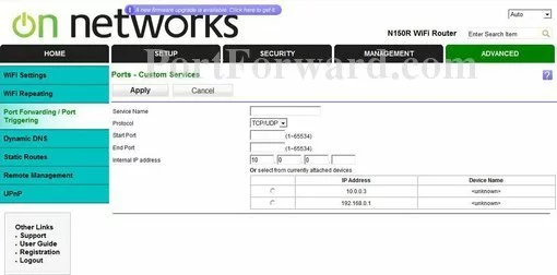 On Networks N300R port forward