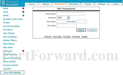 Open Networks iConnectAccess611 port forward