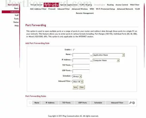 Ping Communication RGW208EN port forward