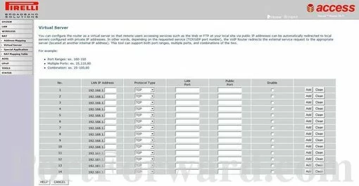 Pirelli DRG-A124G port forward