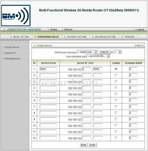 Simple Mobility SM-36WR port forward