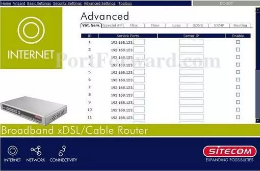 Sitecom DC-207 port forward