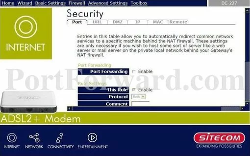 Sitecom DC-227 port forward