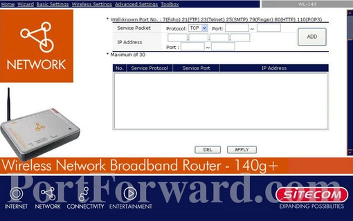 Sitecom WL-143 port forward