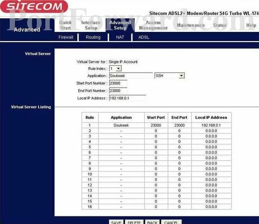 Sitecom WL-174 port forward