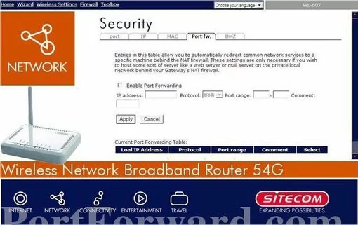 Sitecom WL-607 port forward