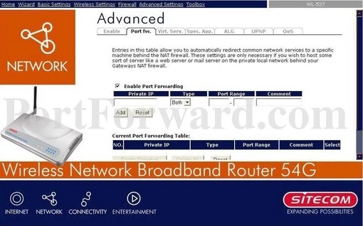 Sitecom WL527 port forward