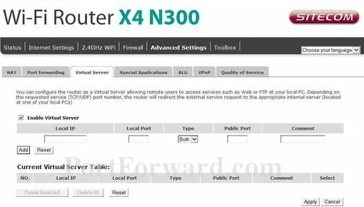 Sitecom X4_N300 port forward