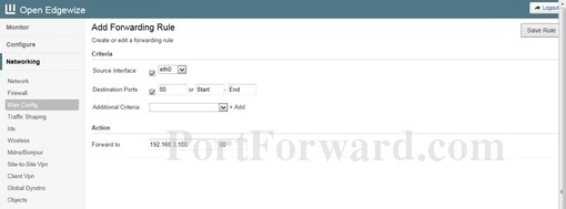Sphirewall Open_Edgewize port forward