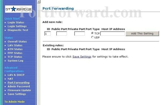 Starbridge Pyxis210 port forward