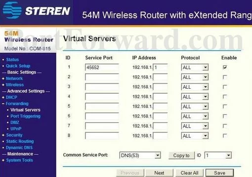 Steren COM-815 port forward