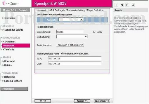 T-Com Speedport-W502V port forward