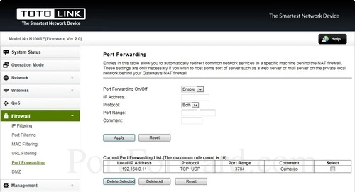 Totolink N100RE Port Forwarding