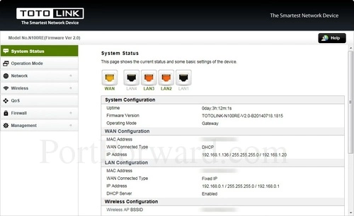 Totolink N100RE System Status