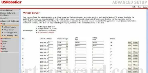 US Robotics USR5463 port forward