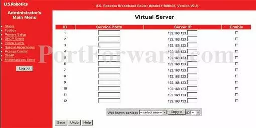 US Robotics USR8000A-03 port forward