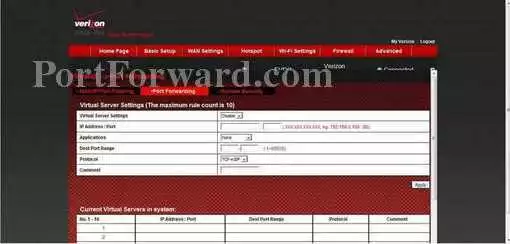 Verizon Fivespot port forward