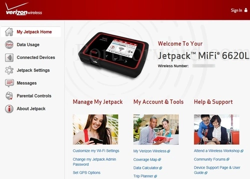 Verizon Jetpack MiFi 6620L My Jetpack Home