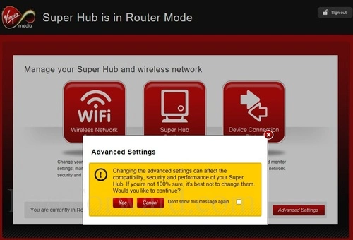 Virgin Media Super Hub 2ac Advanced Settings Warning