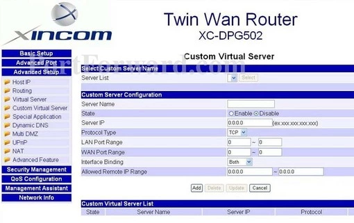 Xincom Xincom-502 port forward