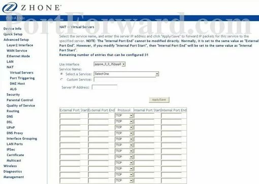 Zhone 1518-A1-NA port forward